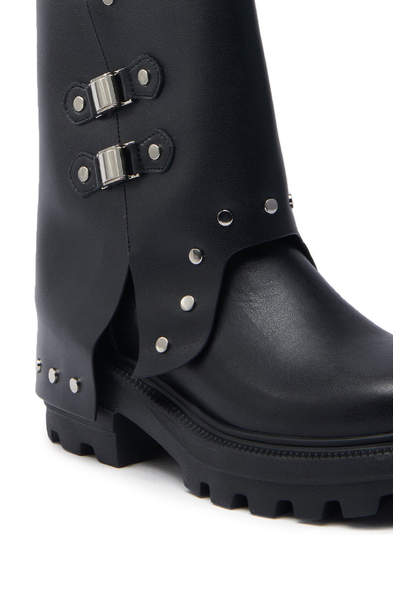 AZALEA WANG XAVIER BLACK WITH METAL FLAT BOOTIE