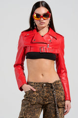 HALF MY HEART ULTRA CROP MOTO IN RED