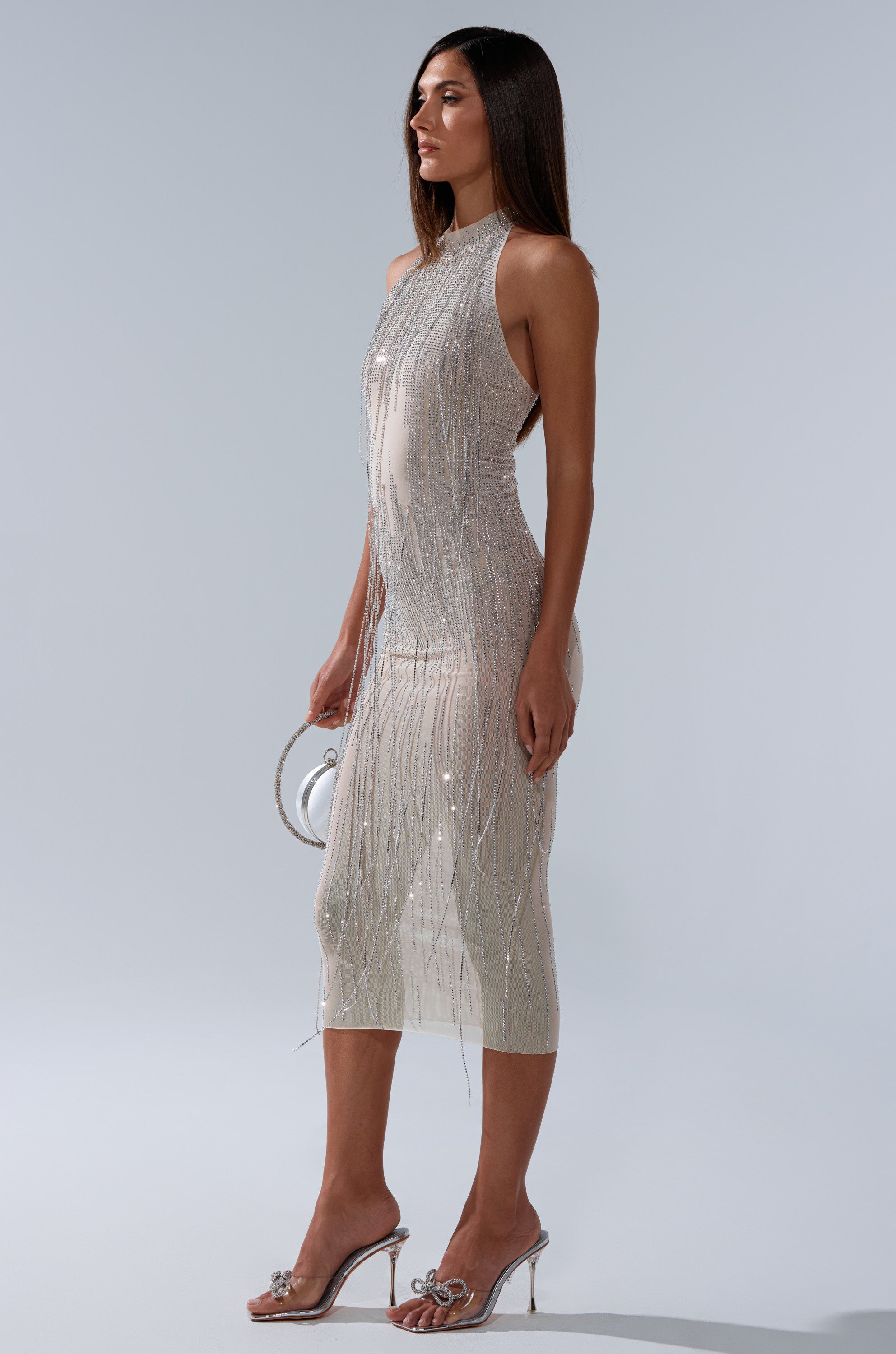 KEKE MIDI DRESS WITH RHINESTONE FRINGE