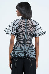 DOLL FACE SHORT SLEEVE STRUCTURED BLOUSE