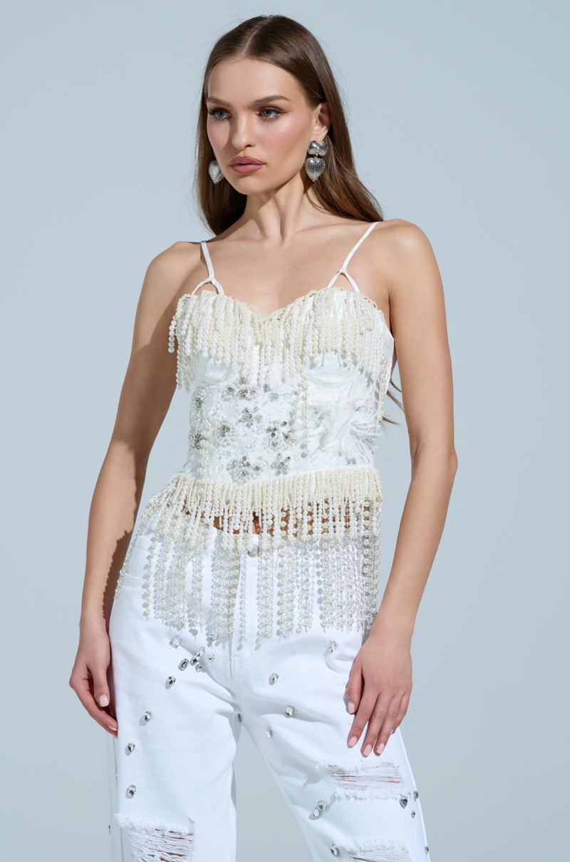 BOLD FRINGE PEARL TOP