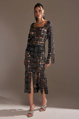 ONLY ONE OF ME RHINESTONE MIDI DRESS