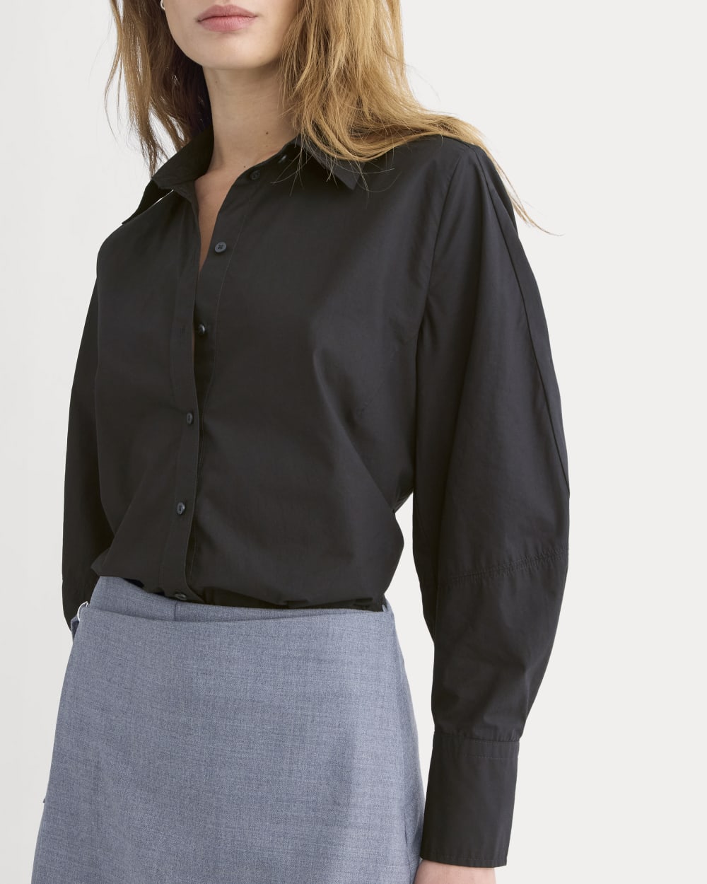 Lantern-Sleeve Shirt in Lightweight Cotton | Black