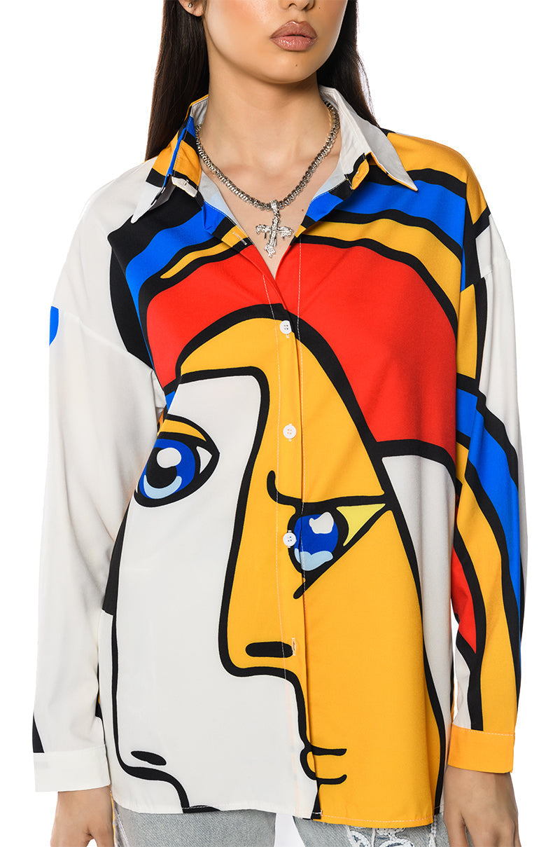 ABSTRACT ART MINI BUTTON UP DRESS