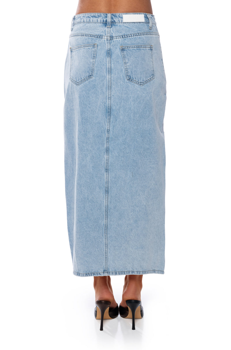 ANGELICA DENIM MIDI OPEN SLIT SKIRT