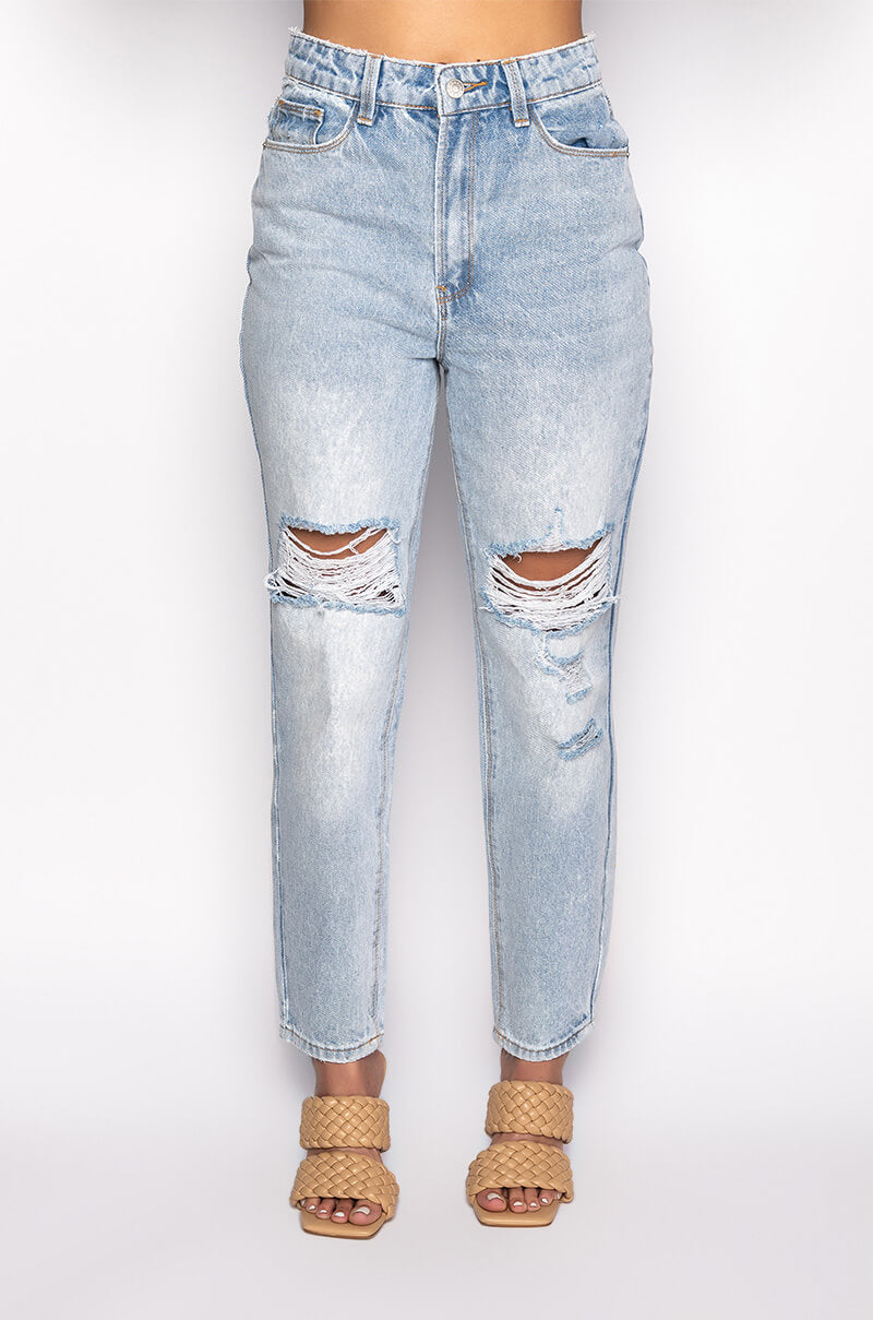 ARRIVEDERCI ACID WASH HIGH RISE DISTRESSED MOM JEANS