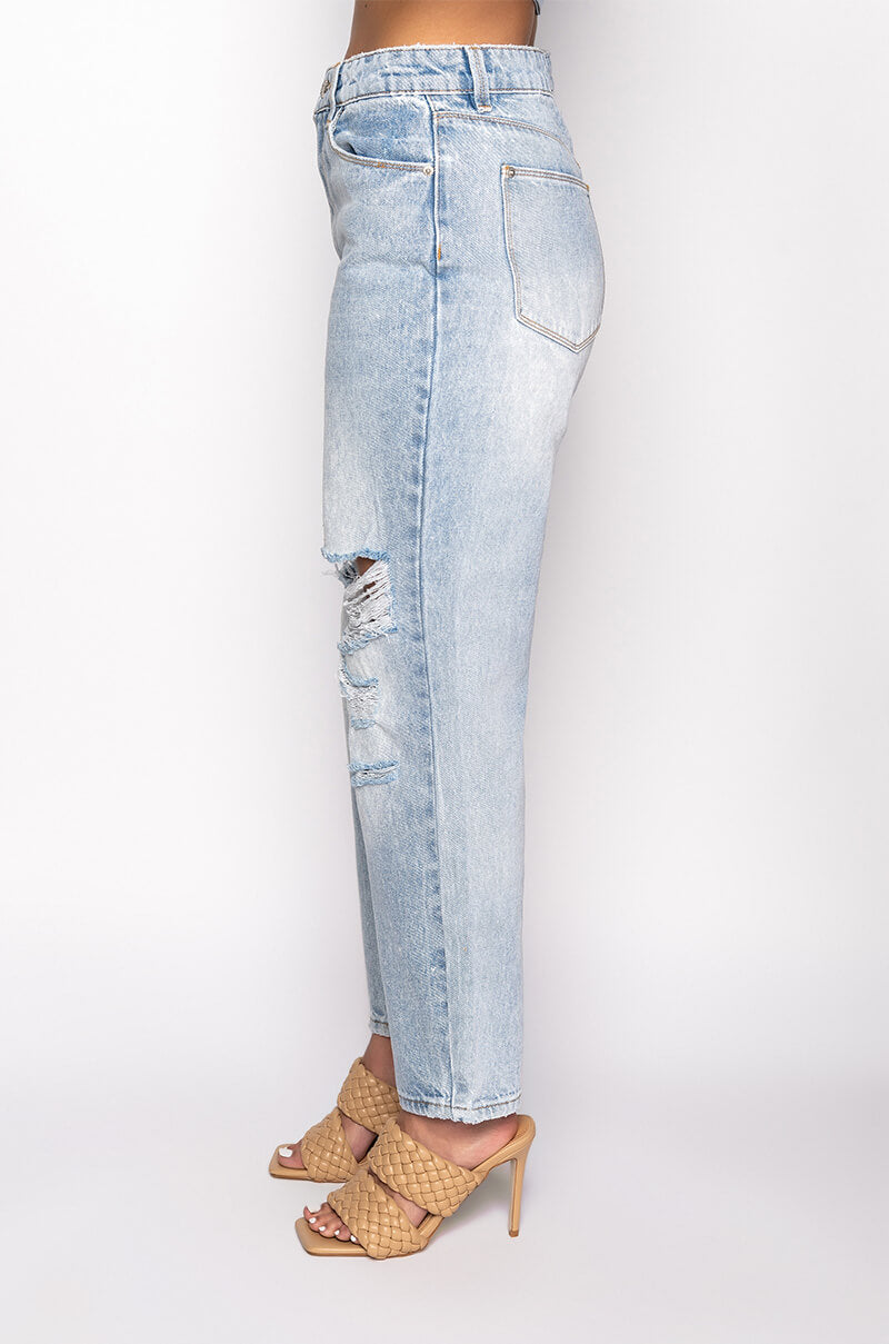 ARRIVEDERCI ACID WASH HIGH RISE DISTRESSED MOM JEANS
