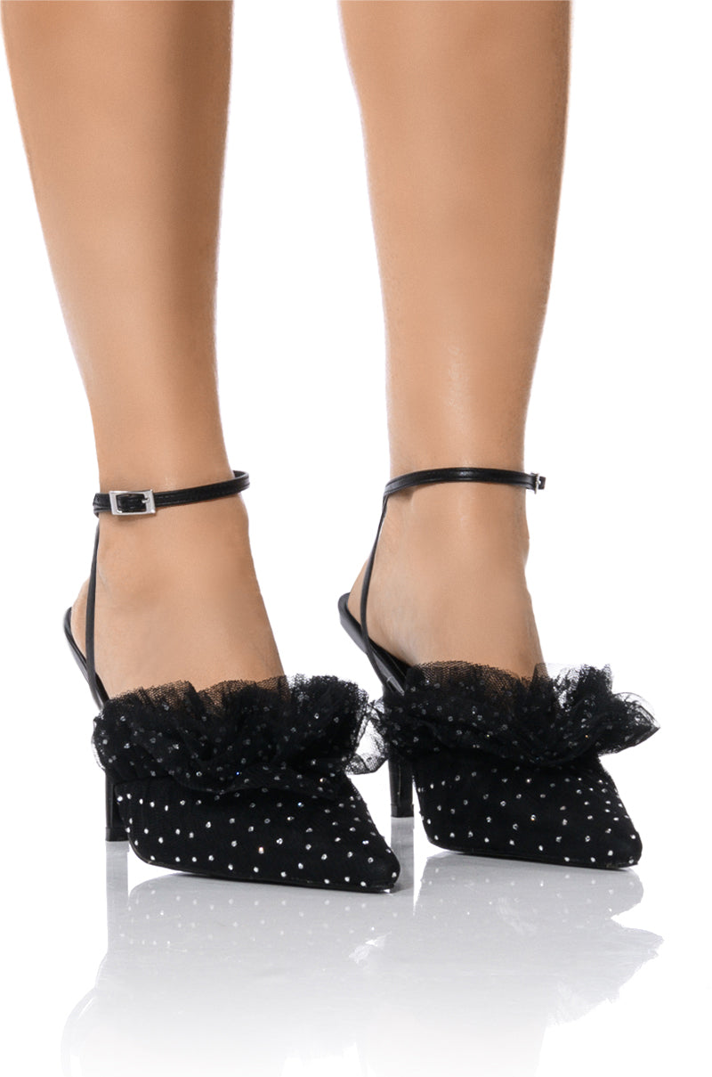 AZALEA WANG HAWAII EMBELLISHED TULLE PUMP IN BLACK
