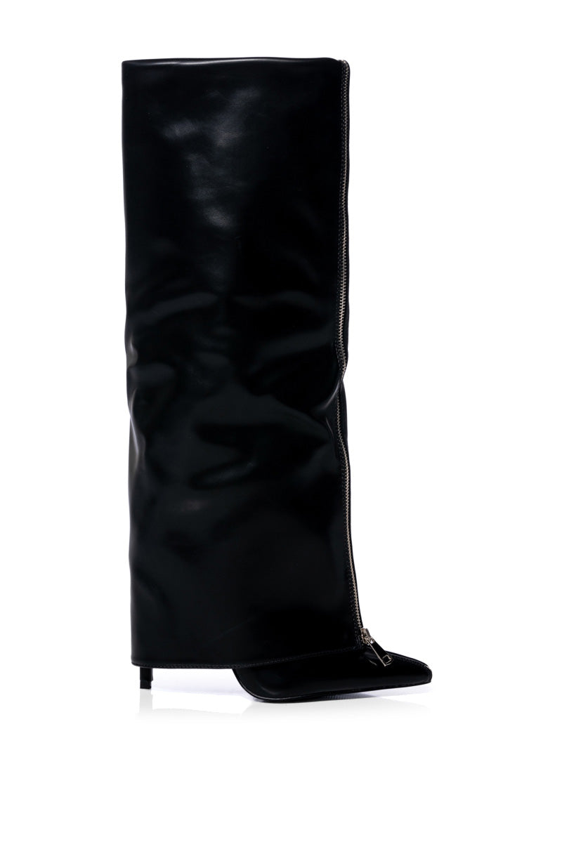 AZALEA WANG ACADIA STILETTO KNEE HIGH WEDGE BOOT IN BLACK