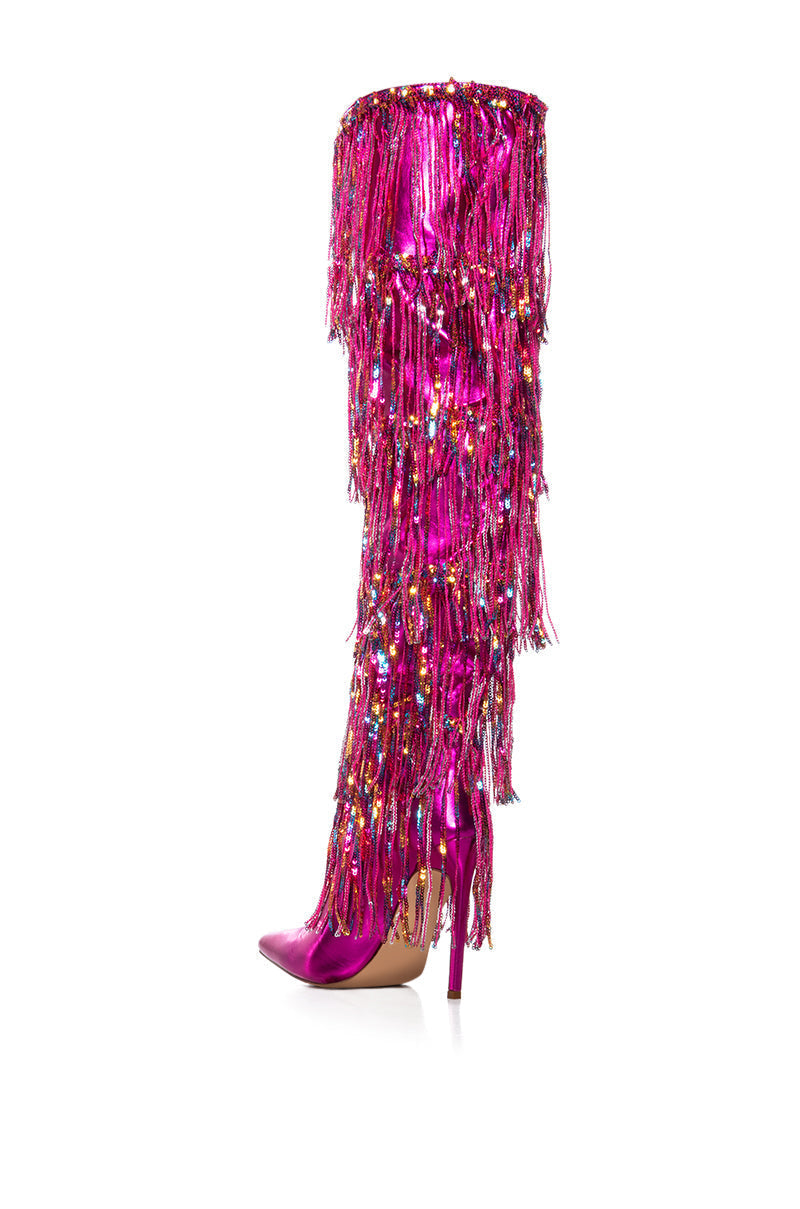 AZALEA WANG ADRIEL FUCHSIA SEQUIN FRINGE DRIP BOOT