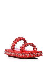 AZALEA WANG ALL DAY EMBELLISHED WOVEN FLATFORM SANDAL IN RED