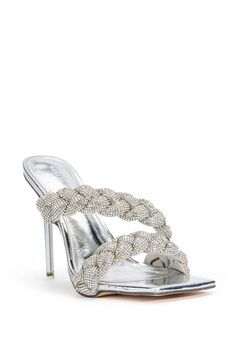 AZALEA WANG ANNABELLE STILETTO EMBELLISHED SANDAL IN SILVER