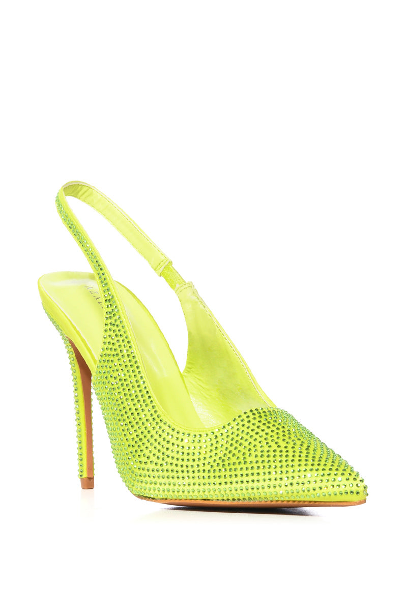 AZALEA WANG RAZIQA GREEN RHINESTONE SLING BACK PUMP