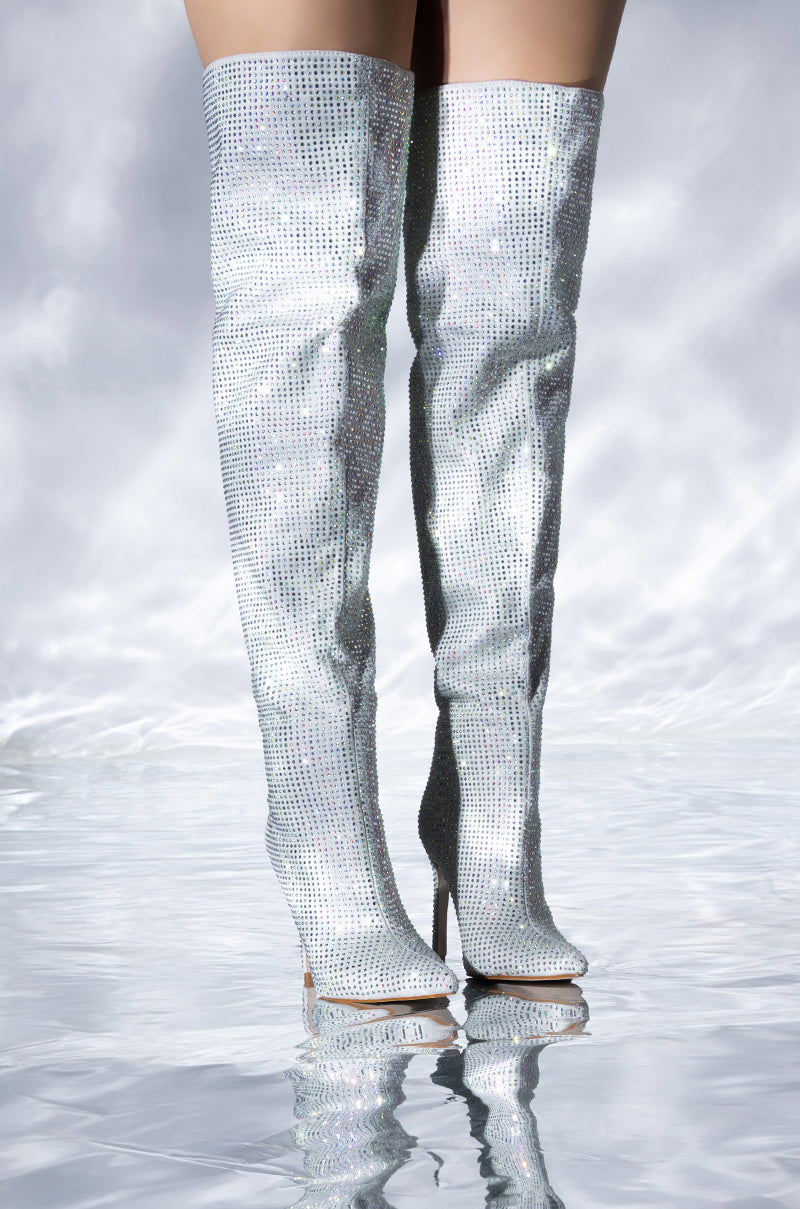 AZALEA WANG BELLA BLING STILETTO BOOT IN SILVER