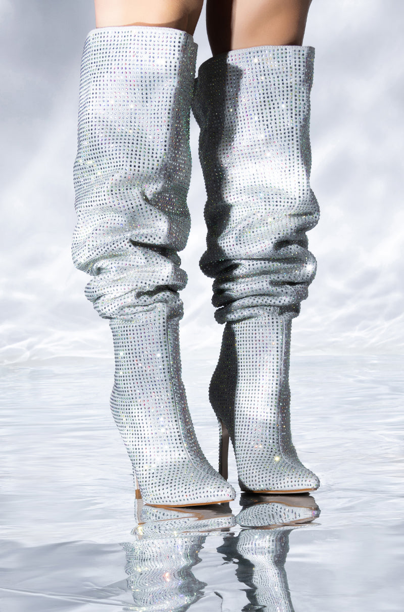AZALEA WANG BELLA BLING STILETTO BOOT IN SILVER