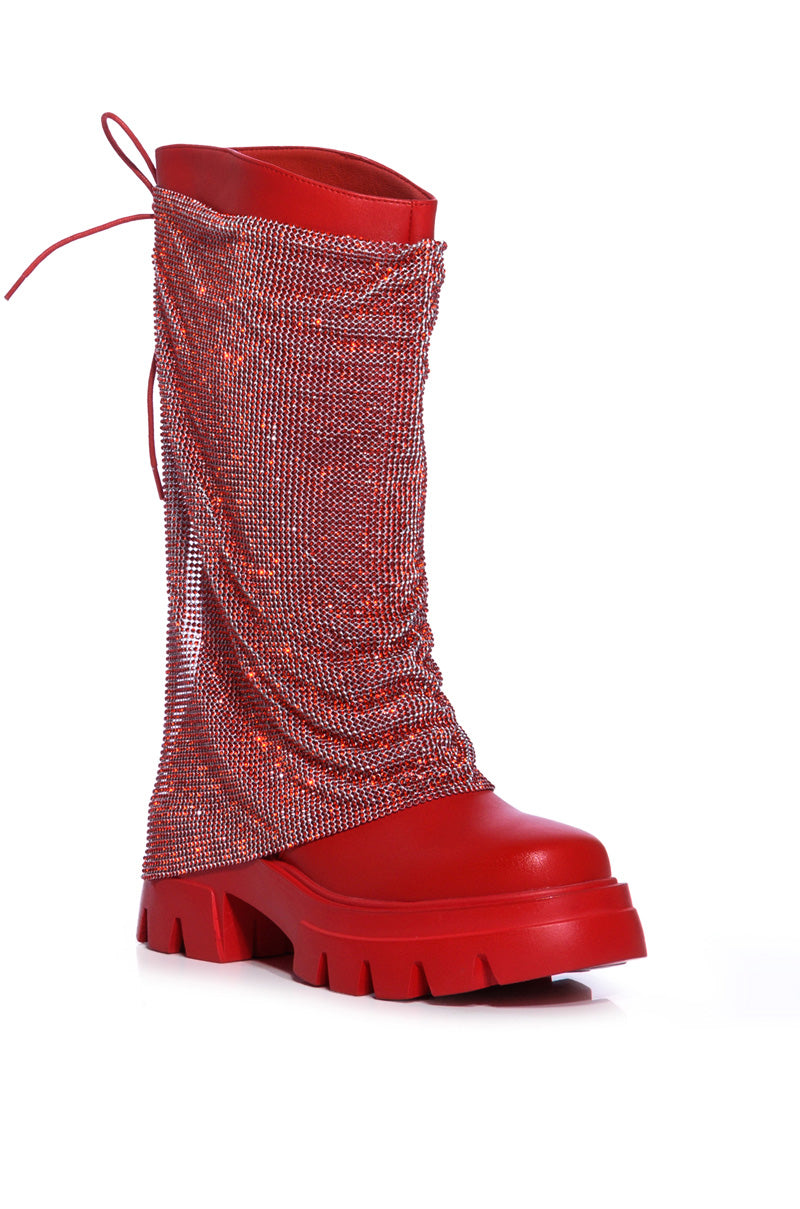 AZALEA WANG BLOOMFIELD EMBELLISHED BOOT IN RED