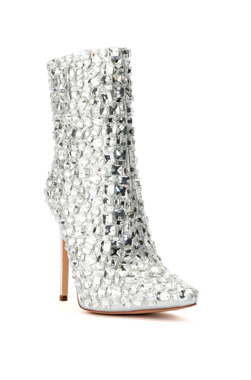 AZALEA WANG ASIA STILETTO BOOTIE WITH GEMS IN SILVER
