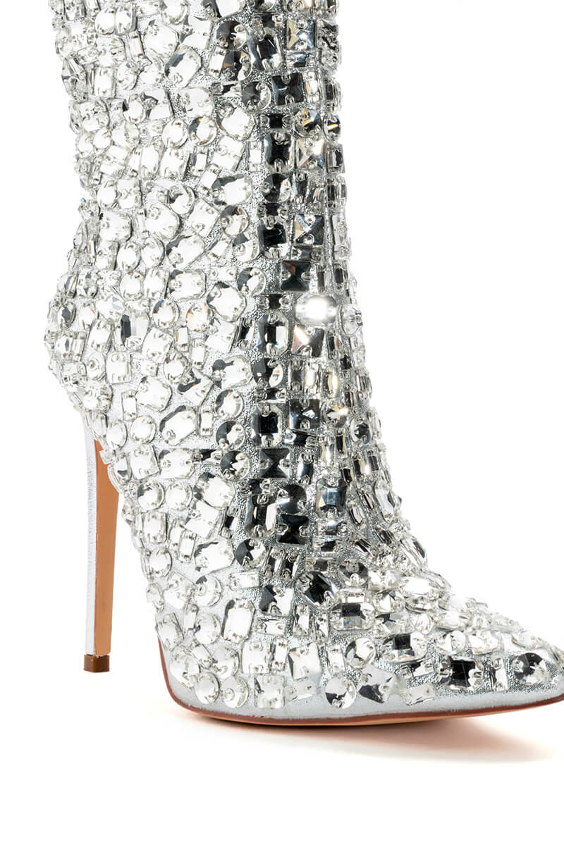AZALEA WANG ASIA STILETTO BOOTIE WITH GEMS IN SILVER
