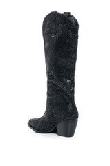 AZALEA WANG DRIVEN RHINESTONE WESTERN BOOT IN BLACK