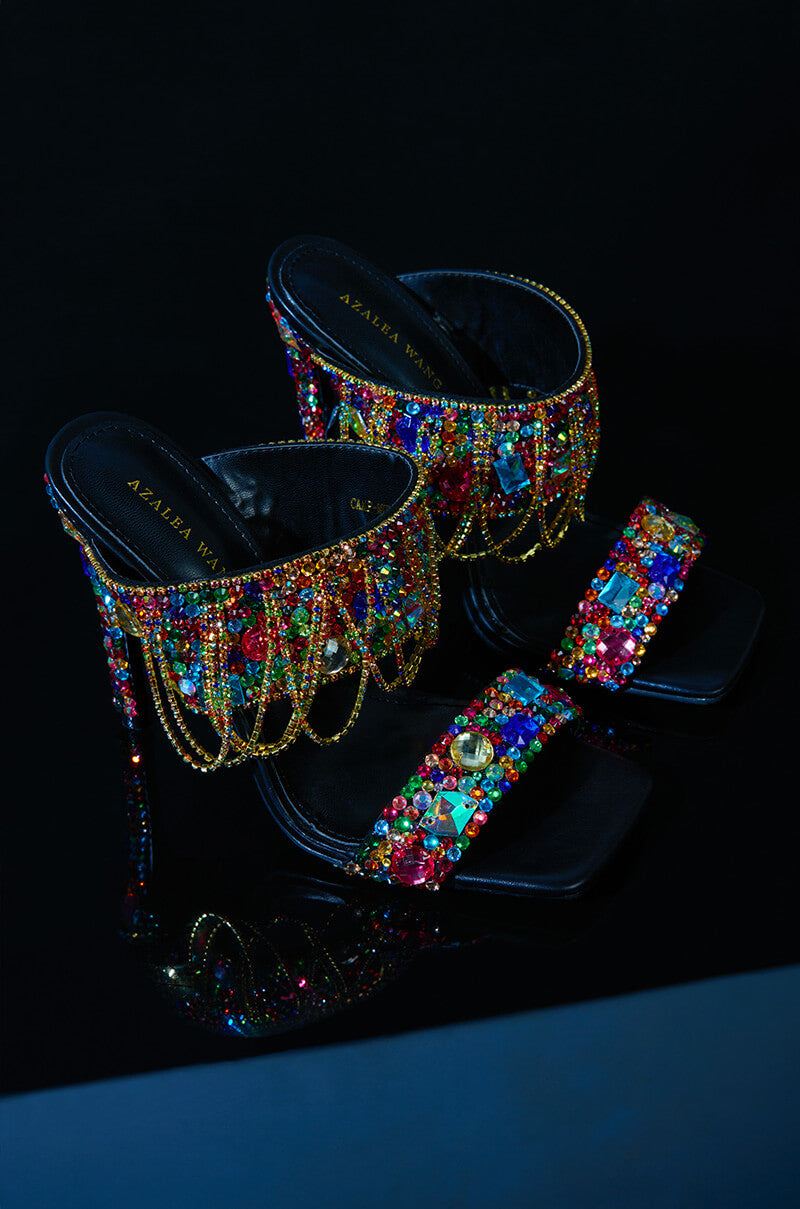 AZALEA WANG GLAM CAMP EMBELLISHED MULE IN BLACK MULTI