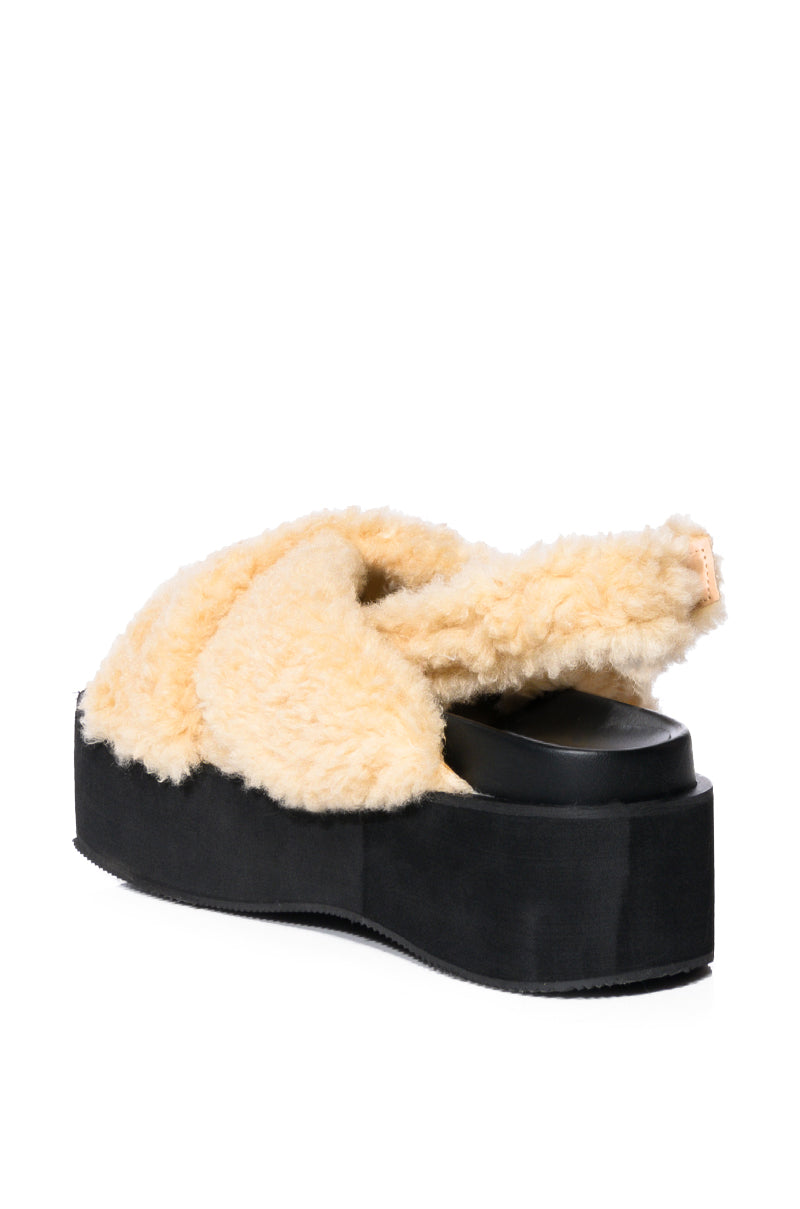 AZALEA WANG HANNAH FUR FLATFORM SANDAL IN NUDE