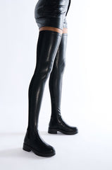 AZALEA WANG HAYDEE BLACK OVER THE KNEE SUEDE AND PU BOOT