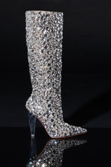 AZALEA WANG HONEY EMBELLISHED PVC CHUNKY BOOT IN SILVER