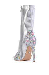AZALEA WANG HOPETON SILVER EMBELLISHED BOOTIE WITH PEEP TOE