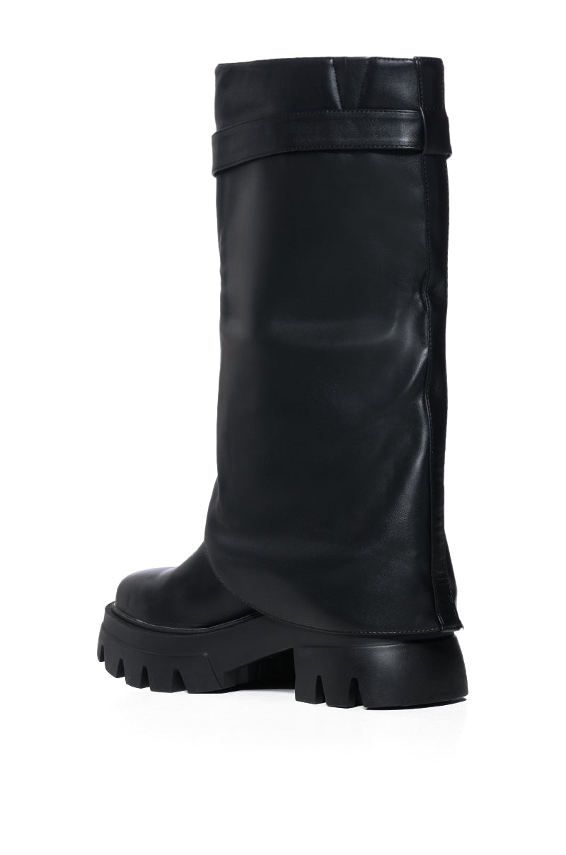 AZALEA WANG JET FOLD OVER FLATFORM BOOT IN BLACK