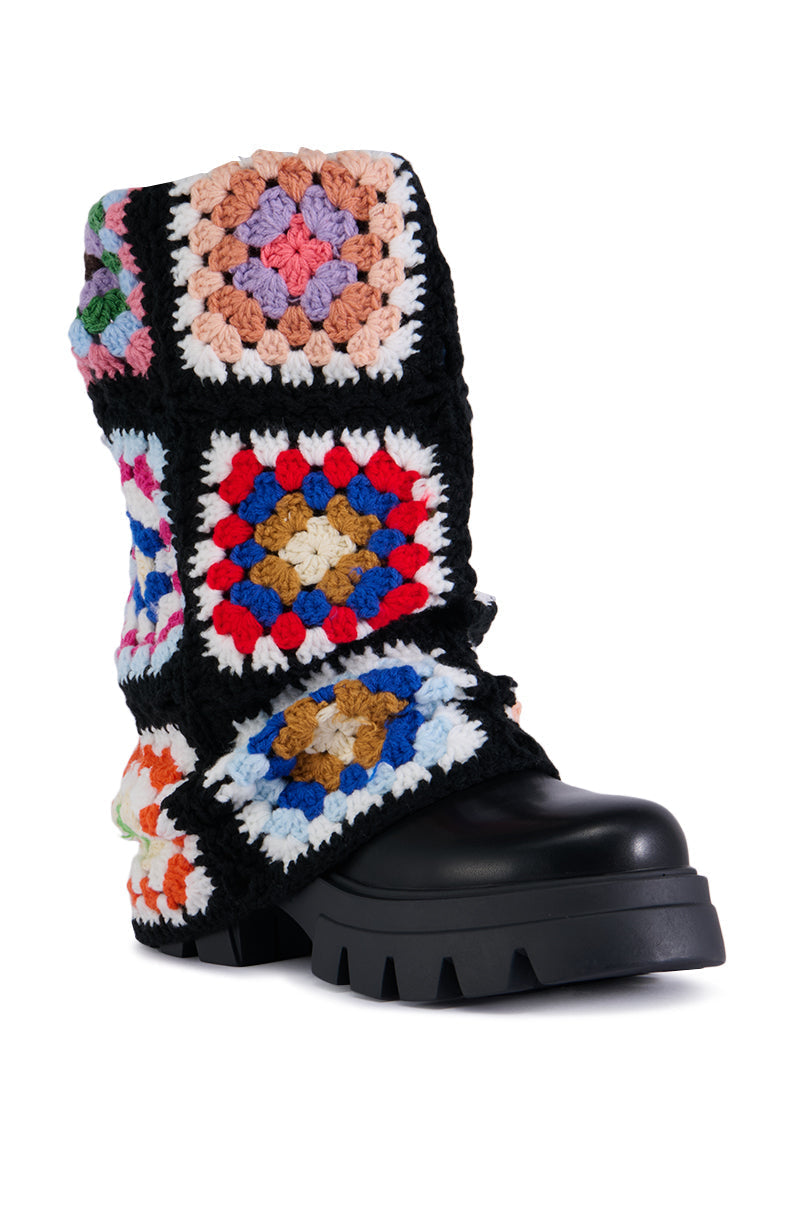 AZALEA WANG MACKENNA BLACK CROCHET BOOTIE