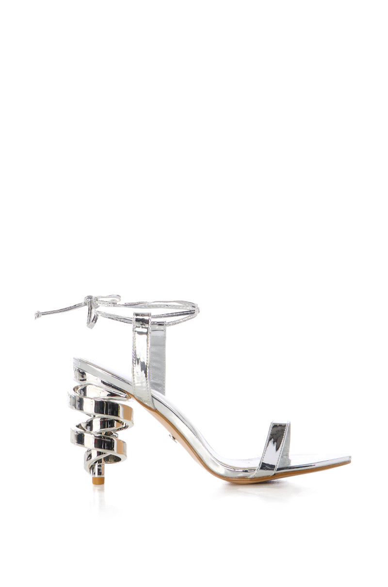 AZALEA WANG MATALIA SPIRAL HEEL SILVER SANDAL