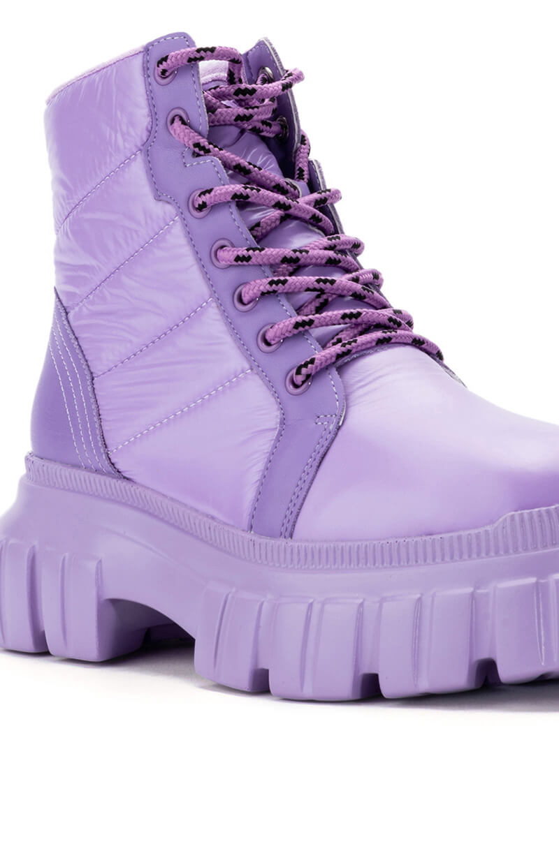 AZALEA WANG MERCEDES PUFFER FLATFORM BOOT IN PURPLE