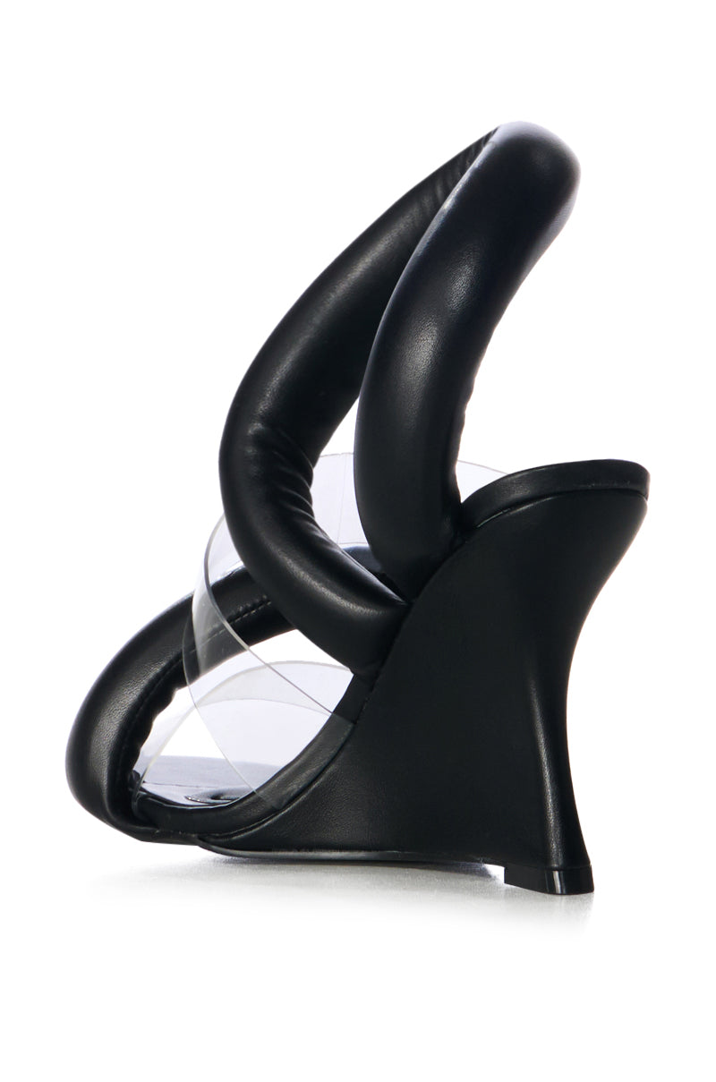 AZALEA WANG MINORU PUFF WEDGE SANDAL IN BLACK