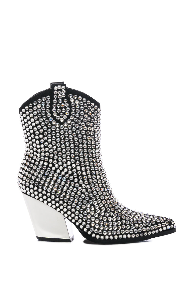AZALEA WANG ACTIONLITE RHINESTONE EMBELLISHED BOOTIE IN BLACK