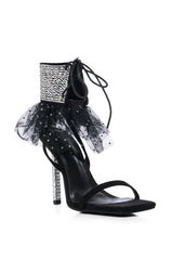AZALEA WANG MITO BLACK RHINESTONE LACE UP SANDAL