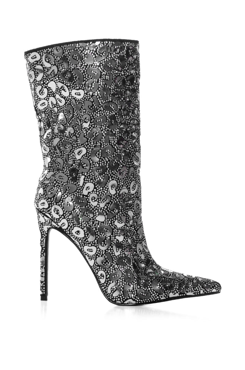 AZALEA WANG MOLOKI SILVER SHINY LEOPARD PRINT BOOT