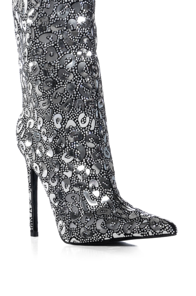 AZALEA WANG MOLOKI SILVER SHINY LEOPARD PRINT BOOT