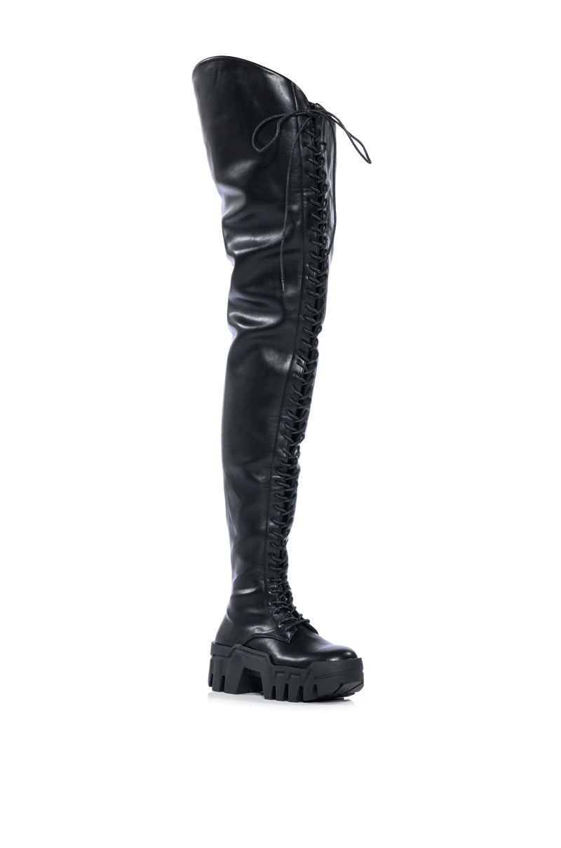 AZALEA WANG NATHAN THIGH HIGH LACE UP BOOT IN BLACK
