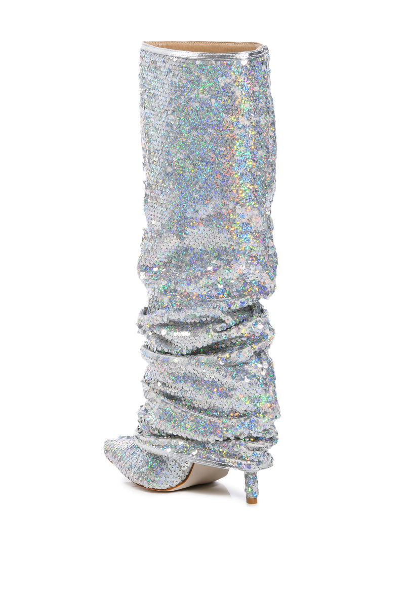 AZALEA WANG NEBULA SEQUIN EMBELLISHED BOOT IN SILVER