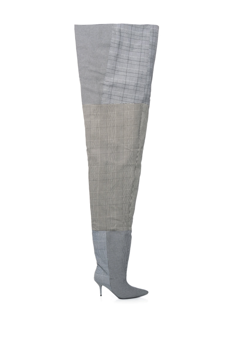 AZALEA WANG NEMY PLAID KITTEN HEEL THIGH HIGH BOOT