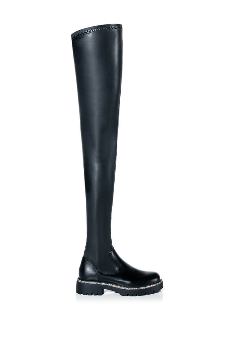 AZALEA WANG NEW RULES THIGH HIGH STRETCH BOOT WITH 4 WAY STRETCH IN BLACK