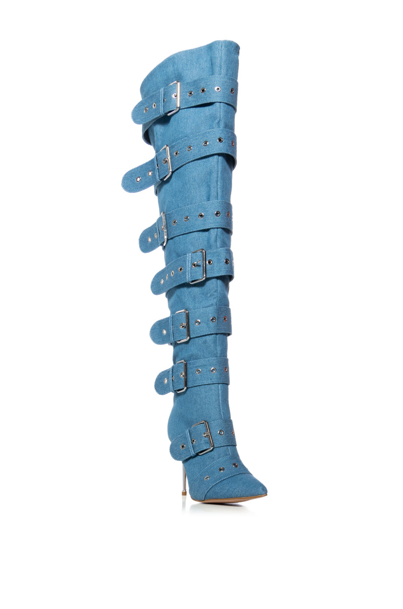 AZALEA WANG NYXIE DENIM BELT BOOT