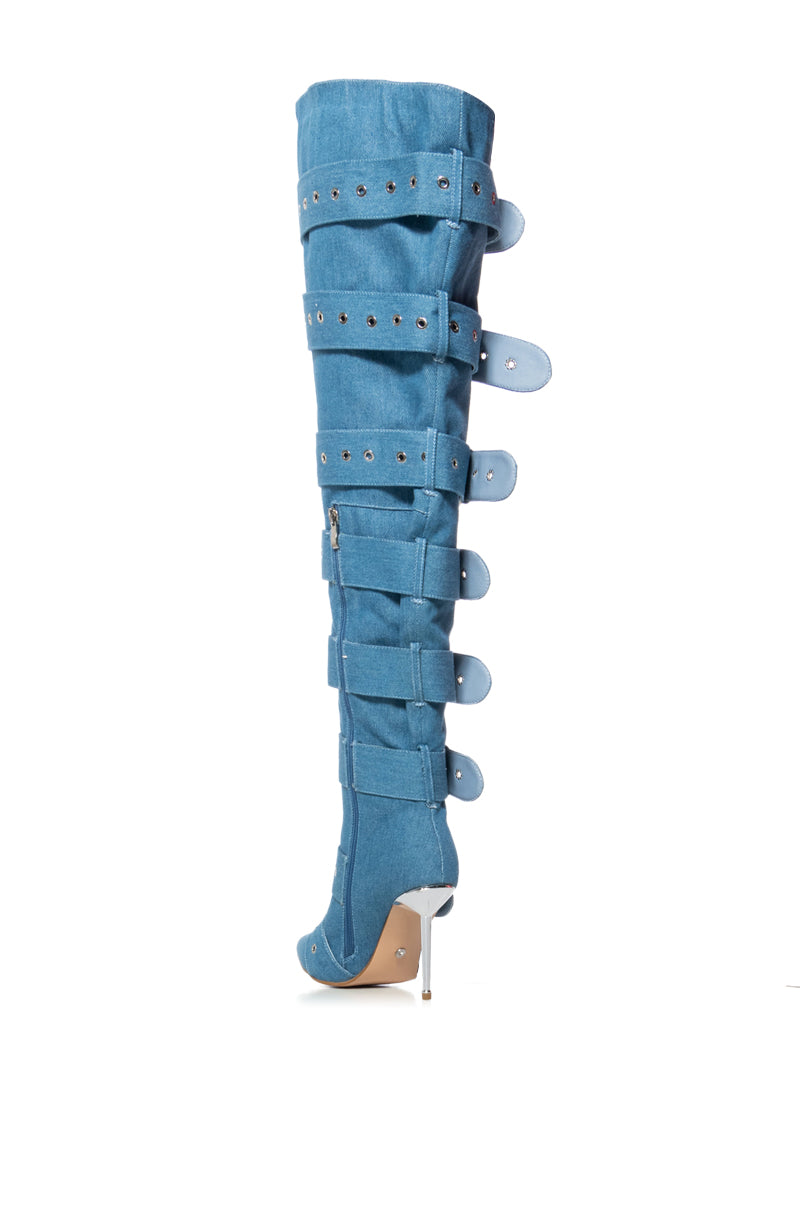 AZALEA WANG NYXIE DENIM BELT BOOT