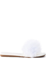 AZALEA WANG PAISLEY FLAT FEATHER SANDAL IN WHITE