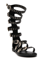 AZALEA WANG PALMIRA BLACK SILVER BUCKLE GLADIATOR SANDAL