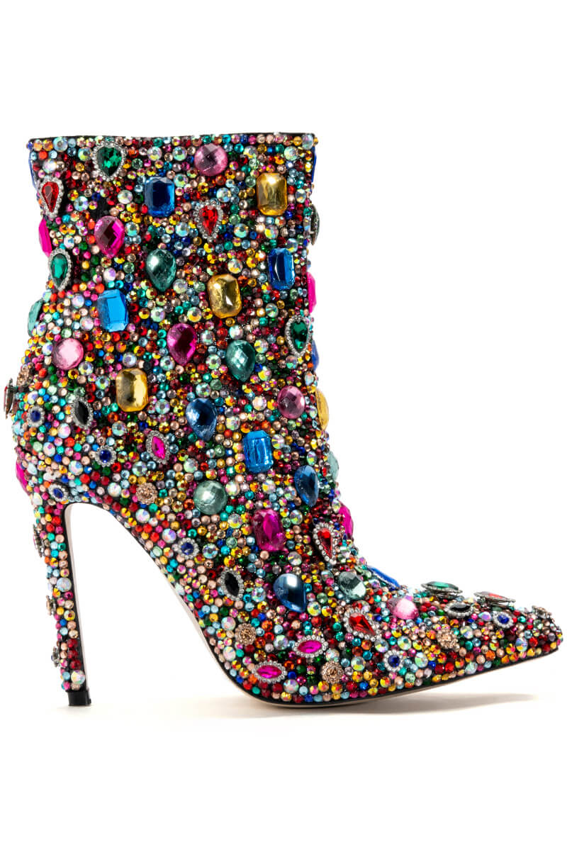 AZALEA WANG POPPY BLINGED STILETTO COCKTAIL BOOTIE IN MULTI