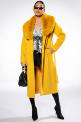 AZALEA WANG PRINCESS YELLOW TRENCH WITH FUR COLLAR