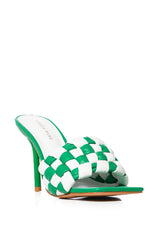 AZALEA WANG SIGRID GREEN AND WHITE CHECKER BOARD STILETTO SANDAL