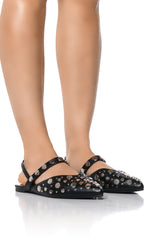 AZALEA WANG TESSIE BLACK SILVER EMBELLISHED FLAT