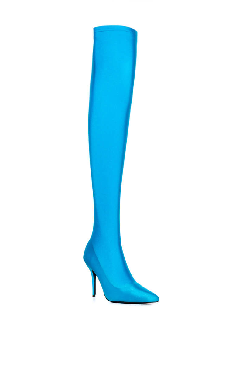 AZALEA WANG HEARTOUT THIGH HIGH STILETTO BOOT IN TURQUOISE